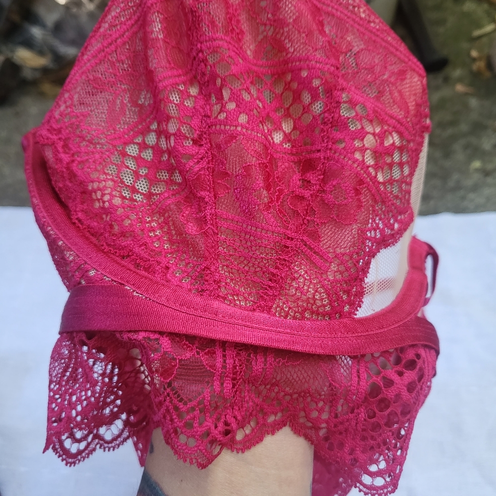 NWOT Adore Me red lace nude mesh bra - Picture 3 of 5